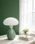 Lightdot Mushroom Table Lamp, Mid Century Modern Lamp, Green Ceramic Base Bedside Lamp, Cute Desk Lamp with Bulb Included, Eye-Caring Night Light for Bedroom Kids Room Living Room Office Home Reading