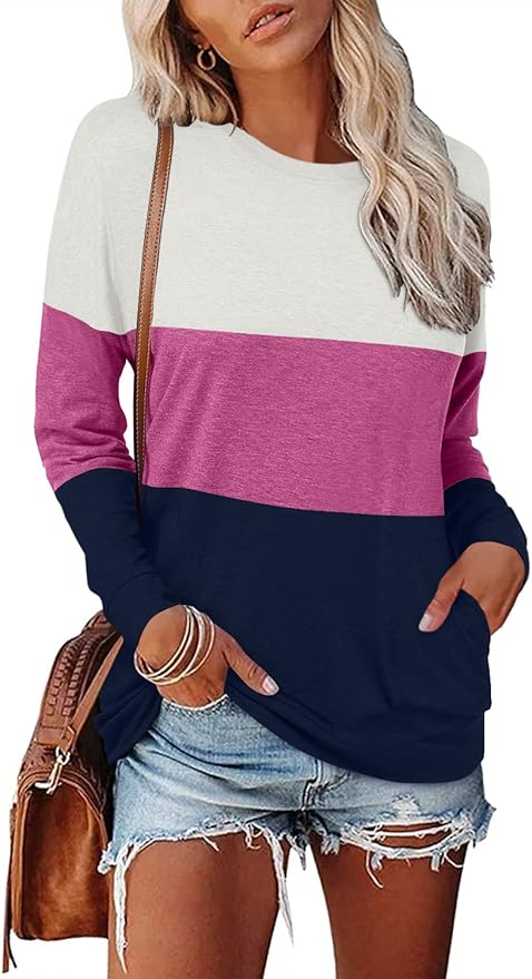 Magritta Women's Long Sleeve Leopard Color Block Tunic Comfy Crewneck T Shirt Tops Black XL
