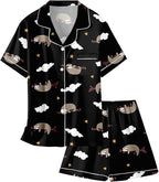 Girls & Womens Satin Pajamas Set, Silk Button-Down Sleepwear 2 Piece Nightwear, 3 Years - Women XXL