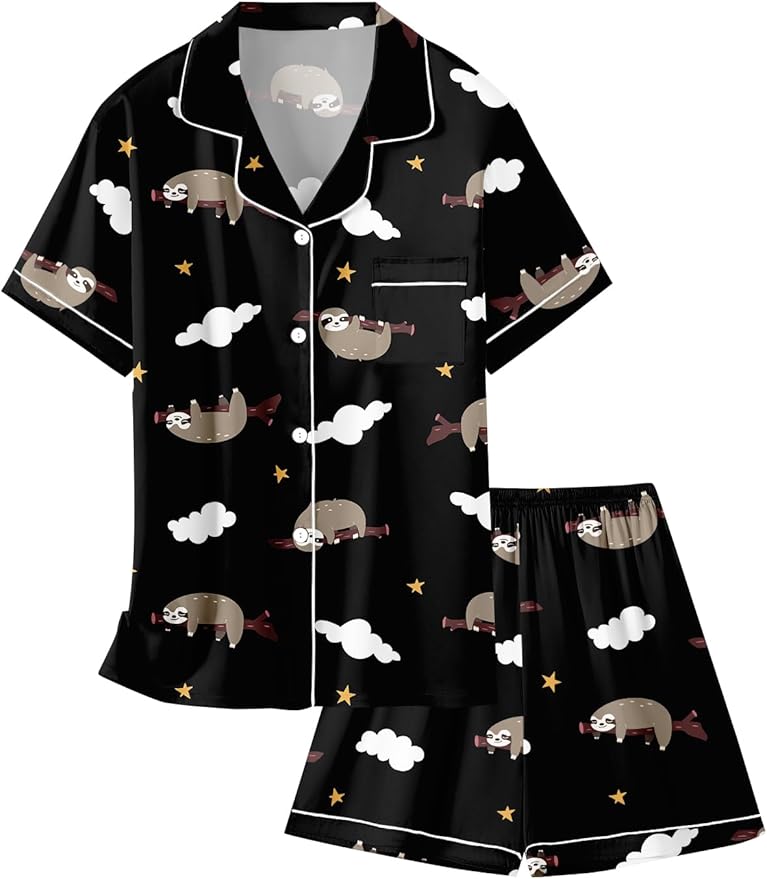 Girls & Womens Satin Pajamas Set, Silk Button-Down Sleepwear 2 Piece Nightwear, 3 Years - Women XXL
