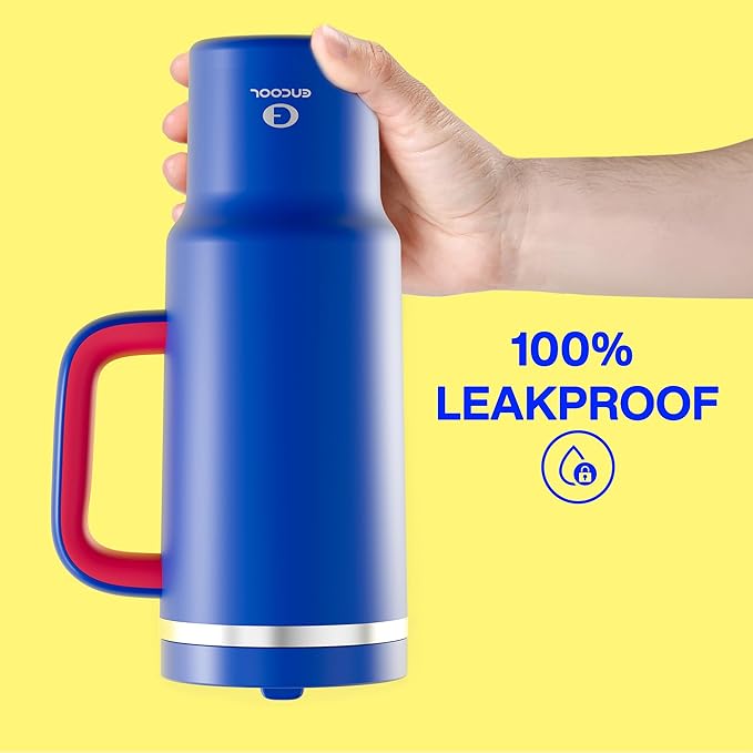 ENCOOL 40 oz Tumbler with Handle and Straw: Stainless Steel Insulated Tumbler Keeps Cold for 24 Hours, Leakproof Travel Cup Fits in Cup Holder and BPA-Free,Beaucoup Blue
