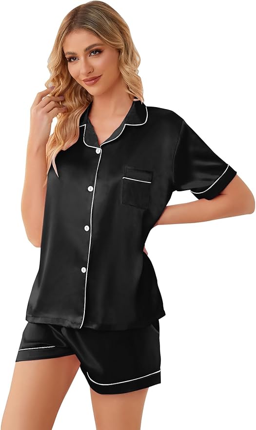 Girls & Womens Satin Pajamas Set, Silk Button-Down Sleepwear 2 Piece Nightwear, 3 Years - Women XXL