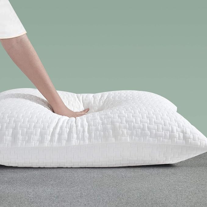HOMBYS 2 Pcs Extra Firm Bed Pillows for Sleeping, Shredded Memory Foam Pillows Queen Size, for Side, Back, Stomach Sleepers, 40% Viscose Made from Bamboo Cooling Cover