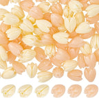 100pcs 9x11mm Flower Shape Beads Light Pink Flower Beads Artificial Synthetic Coral Peach Color and Creamy White Spring Flowers Loose Spacer Jasmine Bead for Jewelry Making Necklace Bracelet