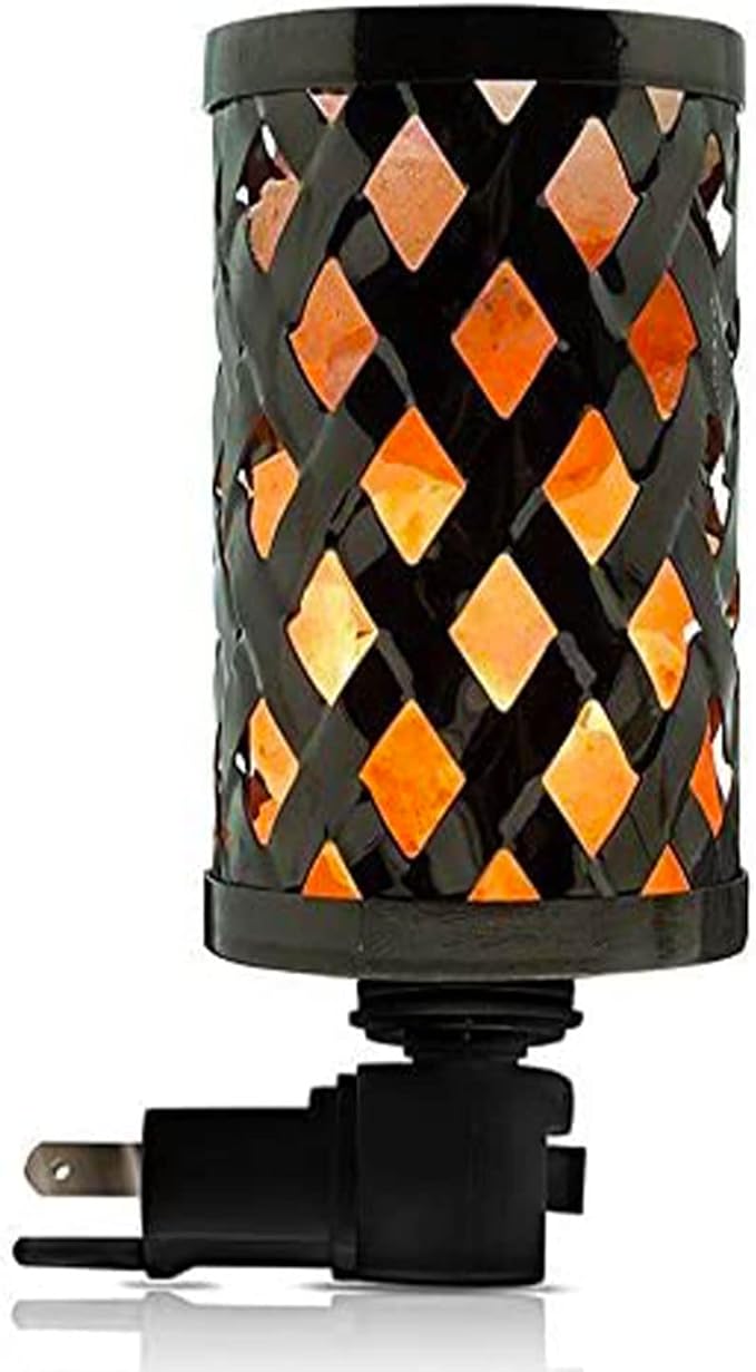 Himalayan Glow Lattice Style Basket Salt Lamp Night Light with Pink Salt Chunks | 360 Degree Rotatable Wall Plug,Ideal Gift For Home Décor