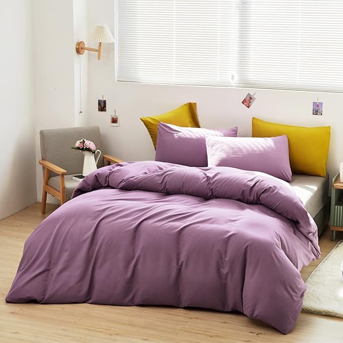 Luxlovery Purple Comforter Set Full Dusty Purple Bedding Comforter Set Modern Solid Lilac Soft Breathable Pale Mauve Blanket Quilts 3 Piece Bedding Set for Women Men Adults