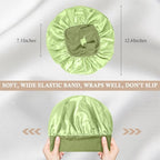 4Pcs Satin Bonnet Silk Bonnet, Hair Bonnet for Sleeping, Elastic Wide Band Silk Sleep Cap, Shower Cap Soft and Breathable (Green Series)