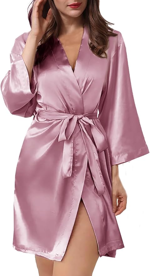 WJing Yi Jia Womens Satin Kimono Robe Silky Robes Floral Bathrobe Bride Bridesmaid Wedding Bridal Dressing Gown Loungewear