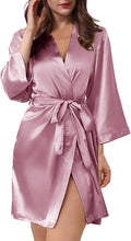 WJing Yi Jia Womens Satin Kimono Robe Silky Robes Floral Bathrobe Bride Bridesmaid Wedding Bridal Dressing Gown Loungewear