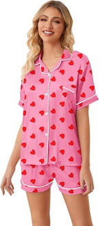 Umeyda Women & Girls Pajamas Set, Soft Satin Lightweight Silk Button-Down Top with Shorts 2 Piece PJS for Mom Boys Kids Gifts