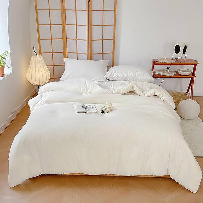 Luxlovery White Comforter Set King Plain White Bedding Comforter Set Solid King Bed Size Blanket Soft Minimalist Durable Fluffy Blanket Quilts Women Men