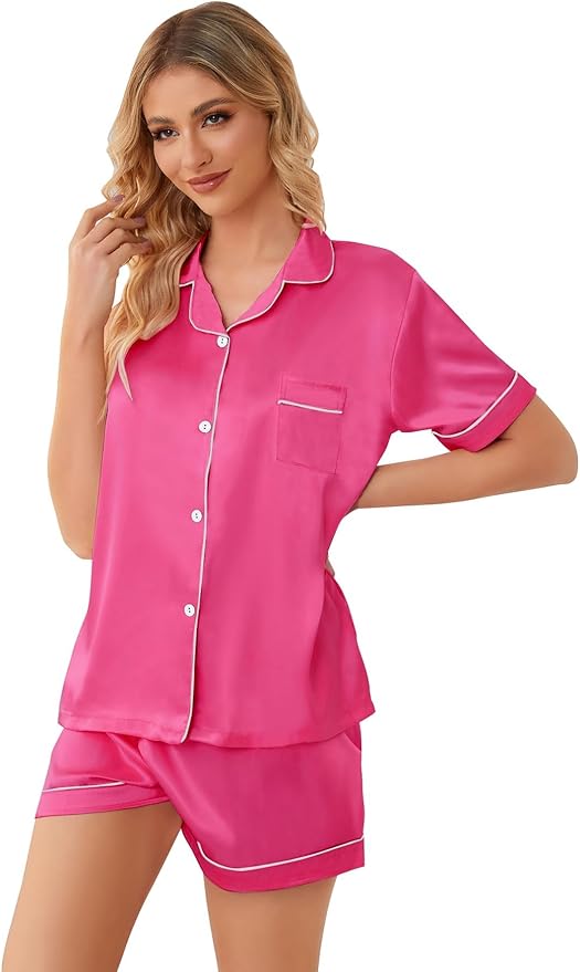 Girls & Womens Satin Pajamas Set, Silk Button-Down Sleepwear 2 Piece Nightwear, 3 Years - Women XXL