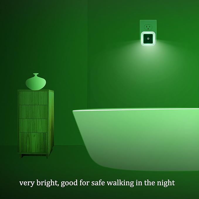 [Pack of 2] Bright Green Night Lights, Plug Into LED Wall Lights with Auto Light Sensor