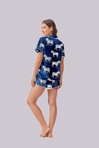 Ekouaer Womens Silk Satin Pajama Set Print Short Sleeve Sleepwear Button Down Pjs Shorts Set Loungewear
