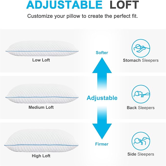 VVZ Cooling Bed Pillows Queen Size Set of 4, Shredded Memory Foam Pillows Cool Cold Pillow for Side Back Stomach Sleepers