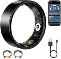 Smart Ring for Women & Men, Fitness Tracker with Heart Rate, Blood Oxygen, Sleep Monitoring, Long-Lasting Battery, IP68 Waterproof, Compatible with iOS & Android (Black, 6)