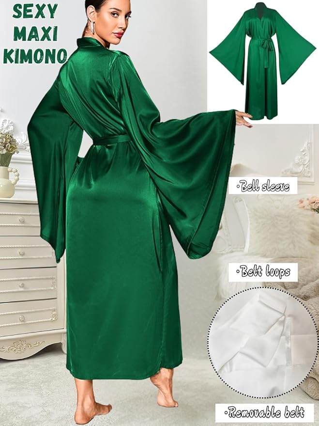 ChiaoLezhee Satin Long Robe For Women, Soft Lightweight Silk, Bride Wedding Night, Bridal Bathrobe Sexy Bathrobes Bridesmaid