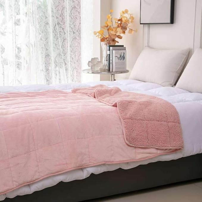 Sherpa 15lb Weighted Blanket for Adult, Both Sides Reversible Velvet Soft Plush Weighted Heavy Blanket for All Season Pink 60in*80in
