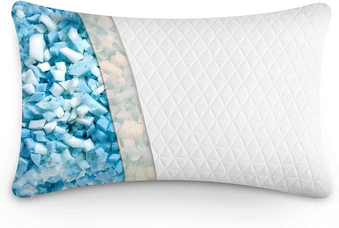 Shredded Memory Foam Pillows, Bed Pillows for Sleeping, Medium Firm Pillows Standard/Queen Size Pillow for Side Back Stomach Sleepers, Neck Support Pillow with Washable Removable Cover (1 Pack)