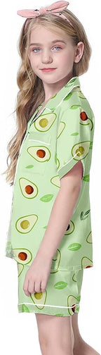 Girls & Womens Satin Pajamas Set, Silk Button-Down Sleepwear 2 Piece Nightwear, 3 Years - Women XXL