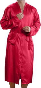 Men's Satin Robe Silky Bathrobe Soft Comfy Casual Bathrobe Fashion Comfy Solid Color Long Loungewear with Pocket