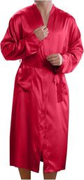 Men's Satin Robe Silky Bathrobe Soft Comfy Casual Bathrobe Fashion Comfy Solid Color Long Loungewear with Pocket