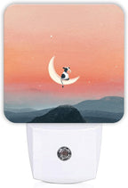 Cow Night Lights Plug Into Wall, Fanciful Playful Moon Mountain None Peach Plug in Night Light with Dusk to Dawn Sensor for Guest Room Basement Office Decor 1pcs