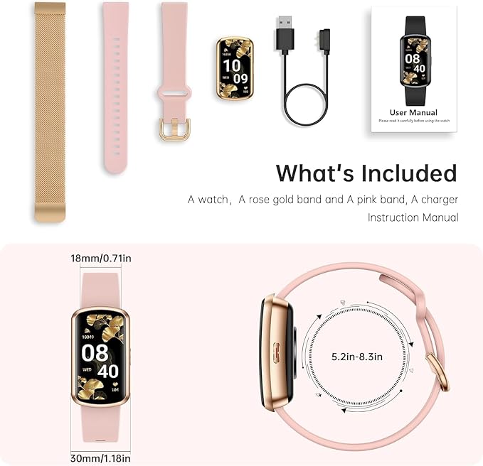 Health Fitness Tracker, Smart Watch with 24/7 Heart Rate, Activity Tracker with Blood Pressure and Blood Oxy-gen Monitor, 120 Sport Mode Waterproof Sleep Tracker for Women Men