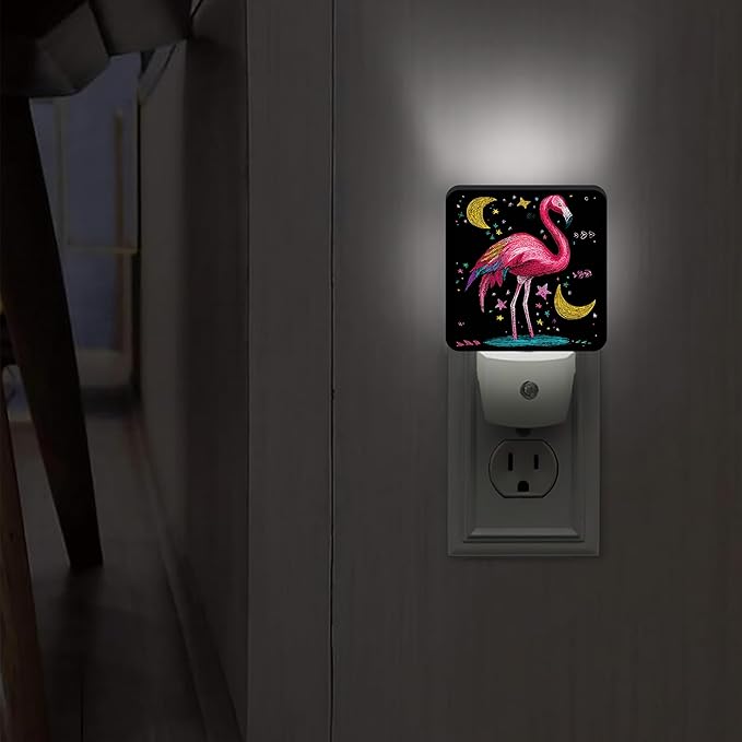 Tropical Bird Night Lights Plug Into Wall, Fanciful Playful Moon Stars Summer Peach Plug in Night Light with Dusk to Dawn Sensor for Living Room Family Room Bedroom Decor 1pcs