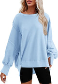 Nirovien Womens Oversized Crewneck Sweatshirt Side Slit Long Sleeve Pullover Slouchy Fit Tops