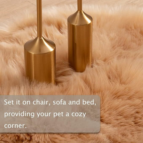 Asrug Faux Fur Dog Rug Pet Mat Ultra Cozy Throw Rug, Luxury Soft Faux Sheepskin Chair Cover Seat Pad Shag Fur Area Rugs, 24 by 36 inches (Khaki)