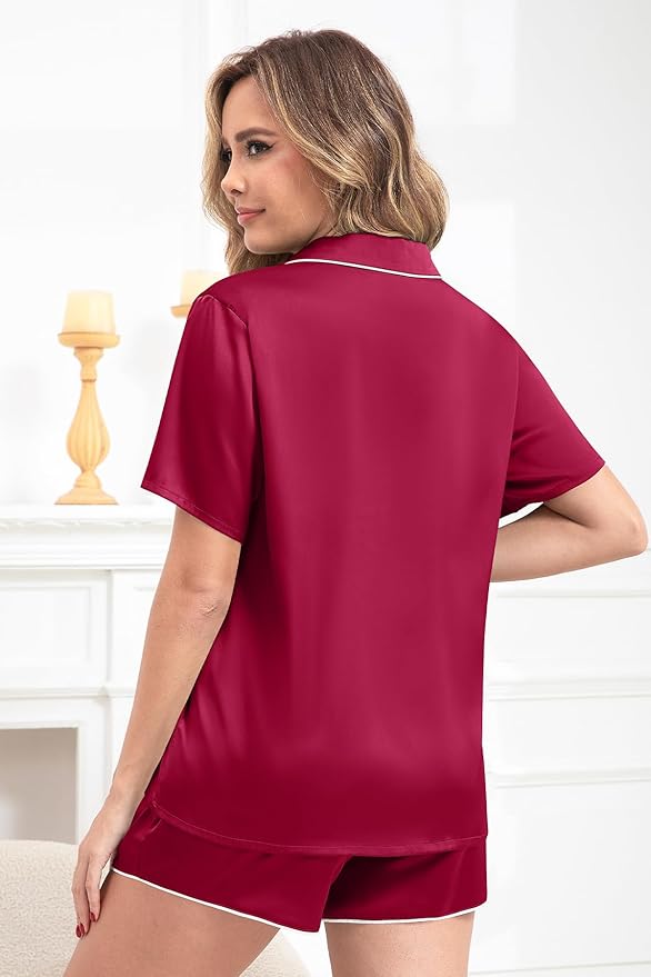 Women's Pajamas Set Sleepwear with Short Sleeve Top & Elastic Waist Shorts