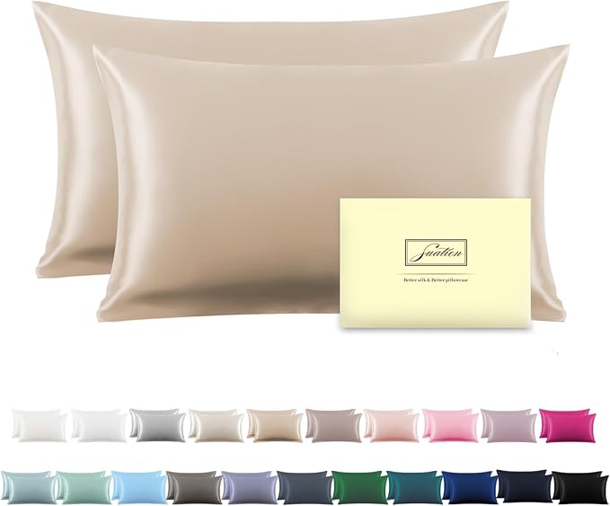 Silk Pillow Cases 2 Pack,Soft Breathable and Sliky Standard Size Pillow Cases Set of 2,Natural Mulberry Silk Pillowcase Set of 2 for Hair and Skin with Hidden Zipper (Champagne,20"X 26",2pcs)
