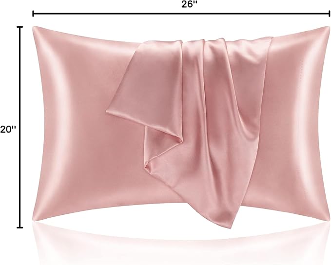 BEDELITE Satin Pillowcase with Zipper 2 Pack, Rose Pink Pillow Cases Standard Size, Super Soft and Cooling Similar to Silk Pillow Cases, Gift for Women Men(20x26 Inches)