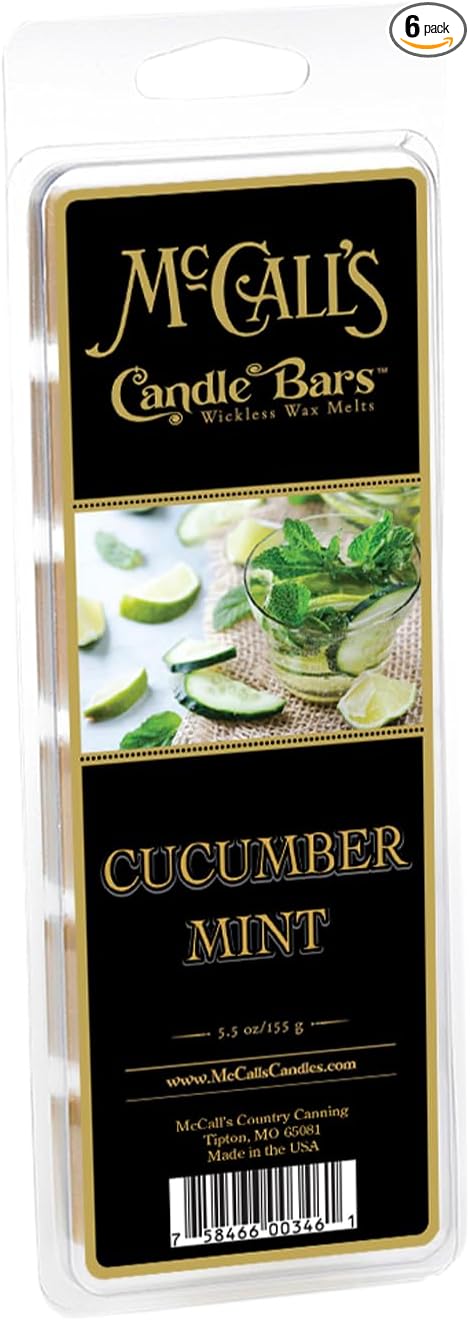 McCall’s Candles | Cucumber Mint | Scented Wax Melt | Cool Cucumber, Garden Mint & Crisp Freshness | 6-Piece Break-Apart Bar | 12–24 Hours Per Wedge | Poured in the USA | 5.5 oz