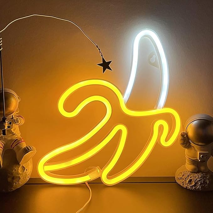 GUOCHENG Banana Neon Sign, Banana Shaped LED Night Light Battery&USB Power Hanging Neon Decor for Wall Bedroom Baby Room Christmas Party(Hanging)