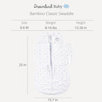 Dreamland Baby Viscose Swaddle Blanket (0-6 Months). 1.0 TOG Ultra Soft Swaddle Blanket w/Built in Band. 97% Viscose, 3% Spandex (White with Grey Stars). Mom-Owned US Business, Premium Materials