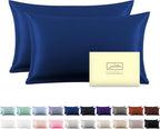 Silk Pillow Cases 2 Pack,Soft Breathable and Sliky Standard Size Pillow Cases Set of 2,Natural Mulberry Silk Pillowcase Set of 2 for Hair and Skin with Hidden Zipper (Royal Blue,20"X 26",2pcs)