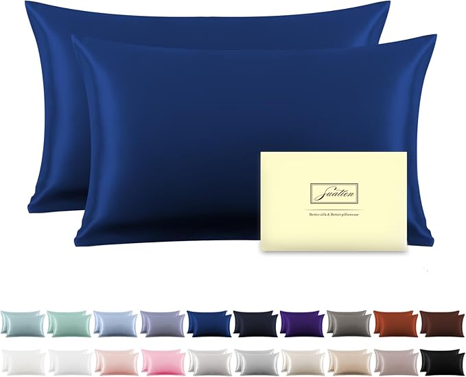 Silk Pillow Cases 2 Pack,Soft Breathable and Sliky Queen Size Pillow Cases Set of 2,Natural Mulberry Silk Pillowcase Set of 2 for Hair and Skin with Hidden Zipper (Royal Blue,20"X 30",2pcs)