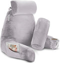 Clara Clark Reading Pillow with Shredded Memory Foam Includes 2 Neck and Lumber Support Pillows, Designed for Sitting Up in Bed and Couch, Back and Arms Adjustable Support for Adults, Grey Lavender