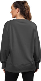 Nirovien Womens Oversized Crewneck Sweatshirt Side Slit Long Sleeve Pullover Slouchy Fit Tops