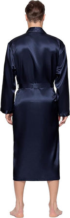 Lavenderi Mens Silky Satin Lounge Robe, Long Lightweight Sleepwear