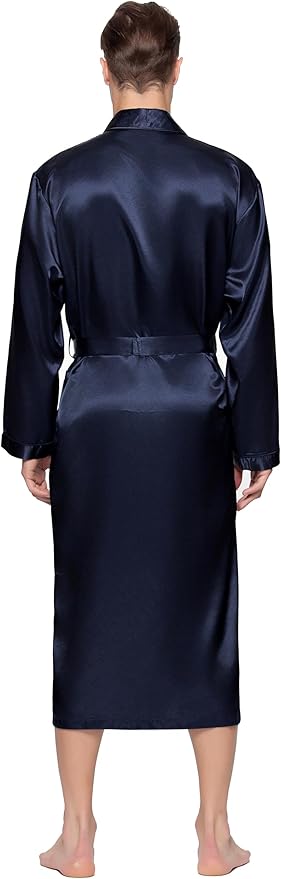 Lavenderi Mens Silky Satin Lounge Robe, Long Lightweight Sleepwear