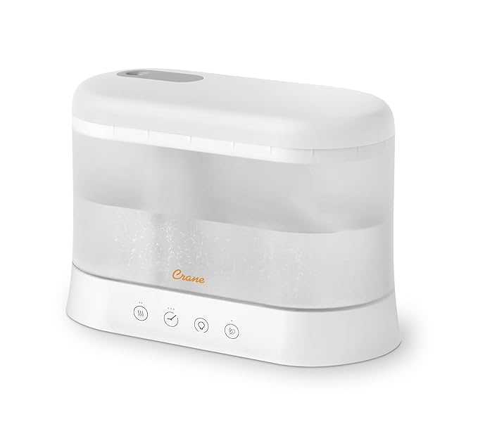 Crane 0.5 Gallon Top Fill Cool Mist Humidifier & Essential Oil Diffuser, Whisper-Quiet, 15-Hour Run Time, Night Light, Small Room Air Humidifier, Perfect For Office, Bedroom or Nursery