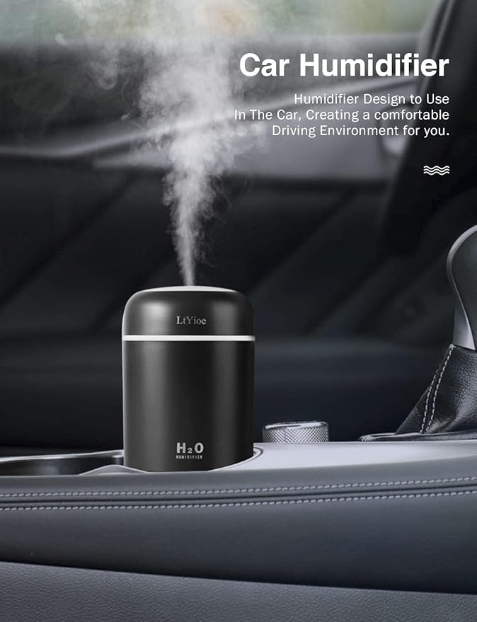 LtYioe Humidifier Portable Mini Humidifiers for Bedroom, Personal Desktop Cool Mist Air Humidifier with Colorful Night Light, 2 Mist Modes & Auto Shut-Off, Super Quiet for Car Office Home (Black)