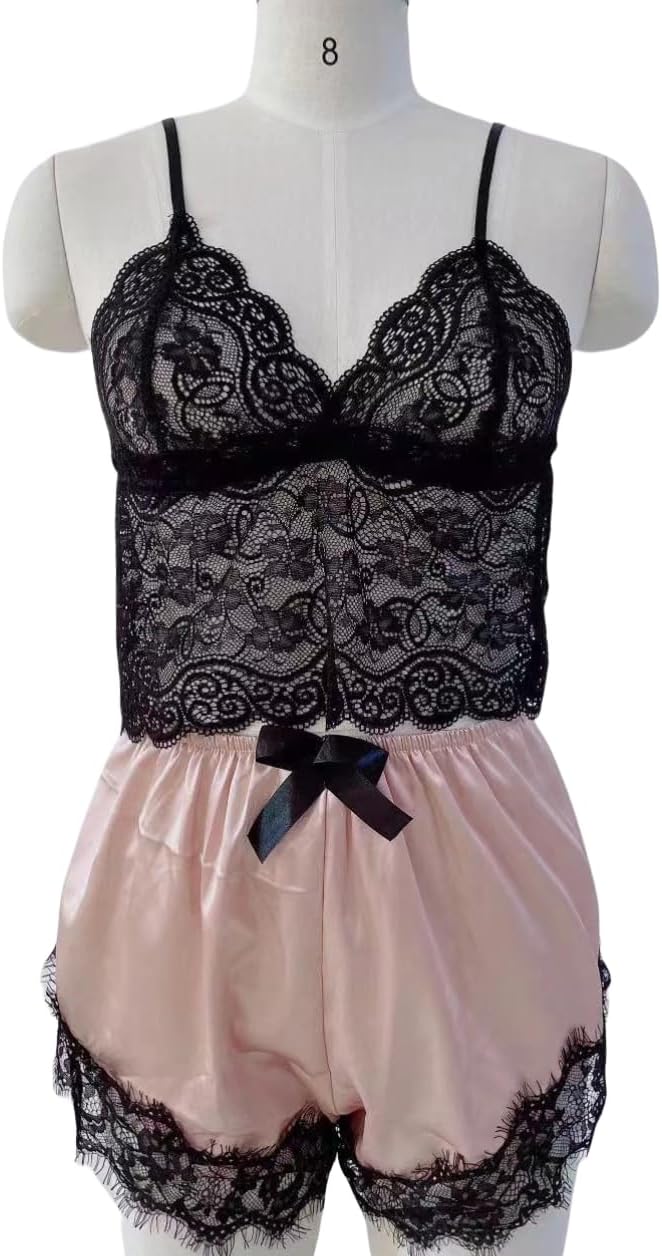 Womens Silk Pajamas Robes Set 4PACKS Sexy Pjs Cami Shorts Satin Sleepwear Lace Loungewear