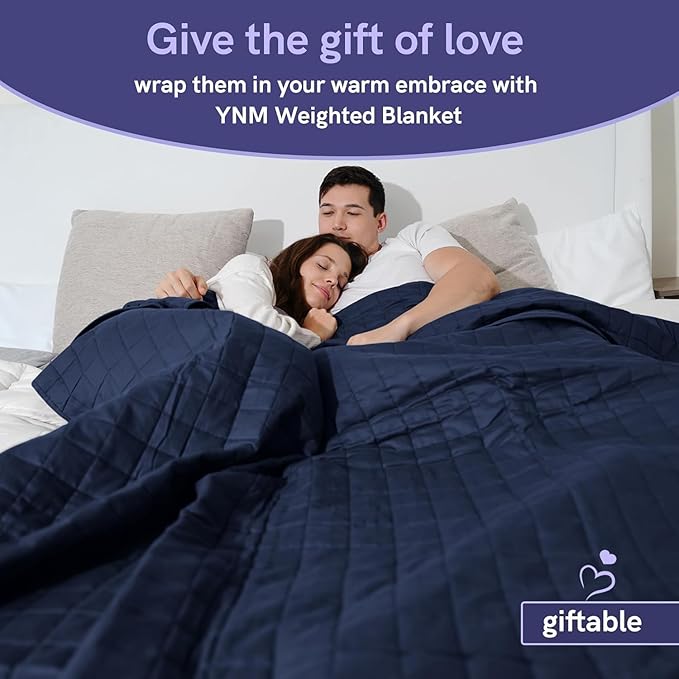 YnM 15lbs Weighted Blanket for Adults, Cotton Heavy Bed Throw Blanket with Cooling Glass Beads for All Season Use, Ideal for One Person of 140lbs (60x80 Inches, Queen Bed, Navy)