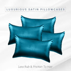 Elegant Comfort 4-Pack Cooling Viscose Satin Pillowcase Set with Hidden Zipper Closure, Silky Smooth for Hair and Skin Care-Beautiful Gift Box-4-Piece Satin Pillowcase Set, Standard/Queen, Turquoise