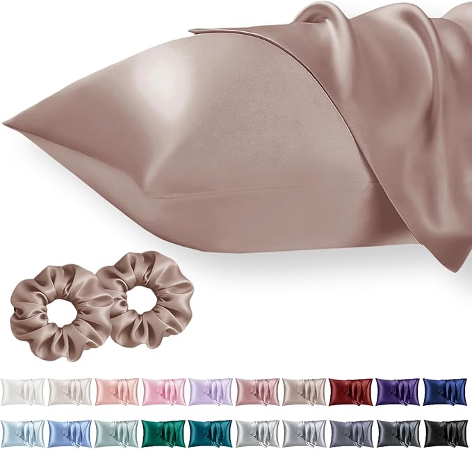 Vielit Queen Satin Pillowcase for Hair 2pc,Similar to Silk Pillow Cases,Easier Care Than Silk Pillowcase,Gifts for Women Men,Rose Taupe,20x30 & Envelope Closure and 2 Satin Scrunchies