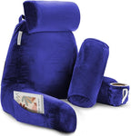 Clara Clark Reading Pillow with Shredded Memory Foam Includes 2 Neck and Lumber Support Pillows, Designed for Sitting Up in Bed and Couch Back and Arms Adjustable Support for Adults & Teens Royal Blue
